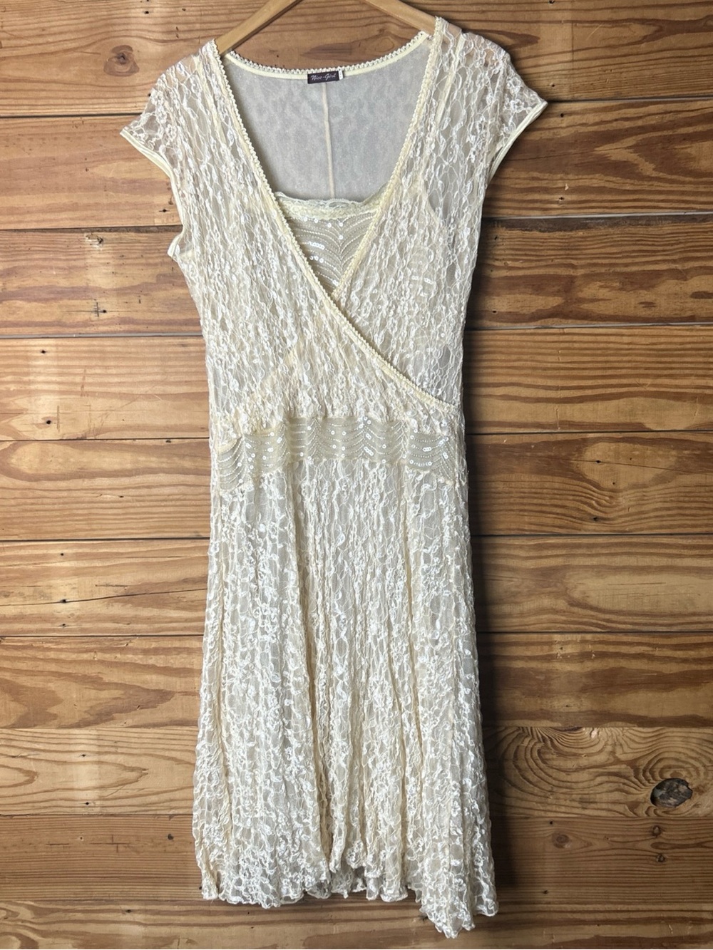 Ivory Lace and sequin cream dress